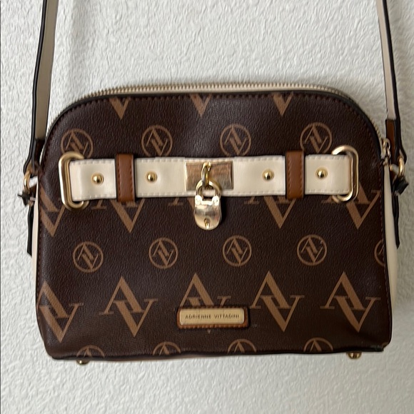 Adrienne Vittadini Handbags - Adrienne Vittadini Brown and Gold Crossbody Bag with Structured Design-09
